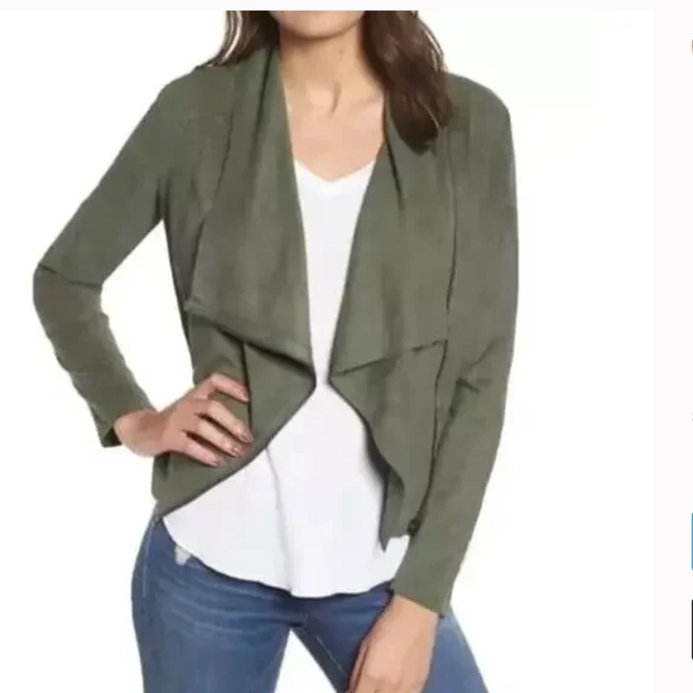 Blank NYC Faux Suede Green Drape Front Moto Blazer Jacket